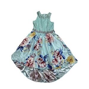 Tween Diva Blue Lace Floral Sleeveless Hi-Low Dress Size 14